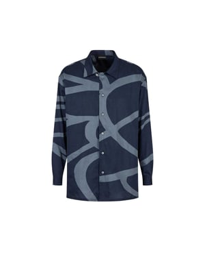 Emporio Armani Heren Abstracte Katoenen Lange Mouwen Shirt (Blauw)