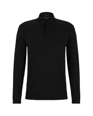 Boss Heren Pirol Logo Lange Mouwen Polo Shirt (Zwart)