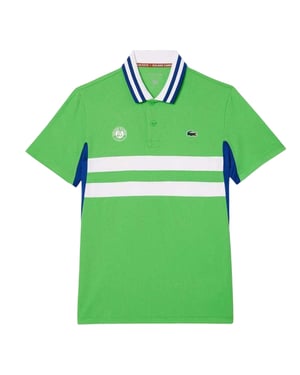 Lacoste Heren Roland Garros Edition gestreept Ultra Dry slim-fit tennis-poloshirt met korte mouwen (Groen)