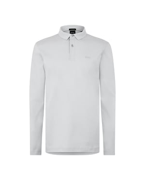Boss Heren Pirol Logo Lange Mouwen Poloshirt (Lichtgrijs)