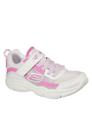 Girls Skechers Flexblast Slip On Trainers in White/Pink