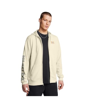 Under Armour Heren-hoodie met 'Project Rock'-print, relaxte pasvorm en doorlopende ritssluiting (Bruin)