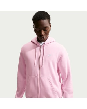 Nike Heren-sportkleding: Club-hoodie met doorlopende ritssluiting (Roze schuim)