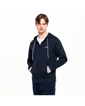 Boss Heren-hoodie met volledige ritssluiting en stretchstof (Donkerblauw)