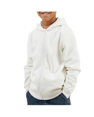 Brave Soul Jongens Effen Geribbelde Mouw Full Zip Hoodie (Off White)