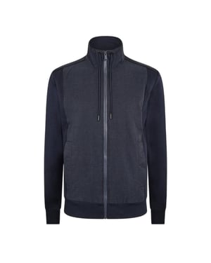 Boss Heren-sweatshirt van Shepherd met geweven stof en doorlopende ritssluiting (Donkerblauw)