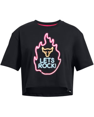 Girls Under Armour Campus Flame Cropped Regular Fit T-Shirt in Black
