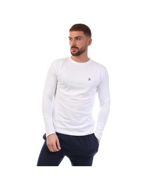 Farah Långärmat loungewear-set i bomull för herrar (Vit/marinefärgad)