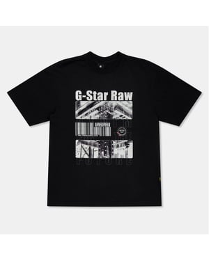 Boys G Star Oversize Fit Text Graphic Crew Neck Short Sleeve T-Shirt in Dk Black