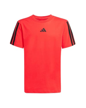 Boys adidas 3 Stripe Essentials T-Shirt Junior in Ruby/Black
