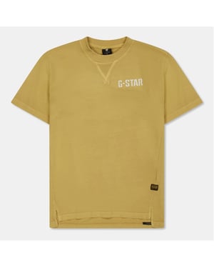Boys G Star Crew Neck Ribbed Collar Short Sleeve Jersey T-Shirt in Lt Buff Yellow