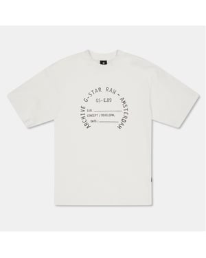 Boys G Star Oversize Fit Printed Logo Crew Neck Boyfriend T-Shirt in White