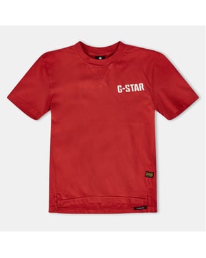 Boys G Star Crew Neck Ribbed Collar Short Sleeve Jersey T-Shirt in Lt Antic Red