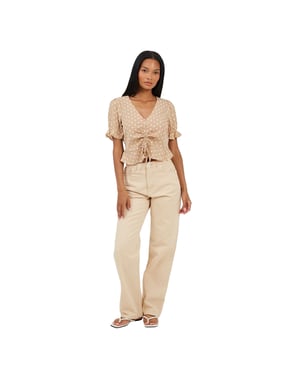 Brave Soul Para-jeans met middelhoge taille en rechte pijpen voor dames (Zand)