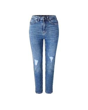 Pieces Damesjeans in denim met verweerde look en slank model (Medium Blauw)