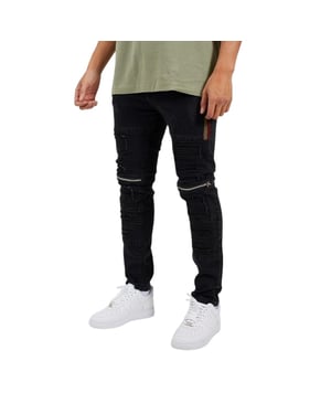 Brave Soul Heren Elba Denim Biker Slim Jeans (Zwart)