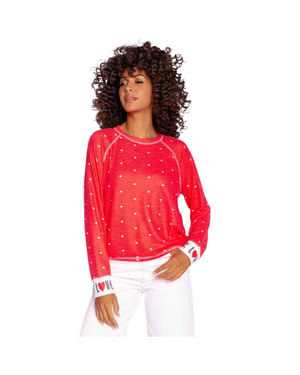 PJ Salvage Dam/Lady Loved Hearts Raglan Pullover med avslappnad passform (Röd)