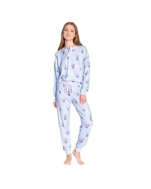 PJ Salvage Pyjamasset Fransk bulldogg för dam och dam (Ljusblå)