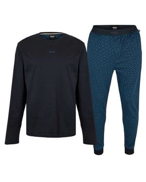 Boss Geometrische lange pyjamaset voor heren (Donkerblauw)