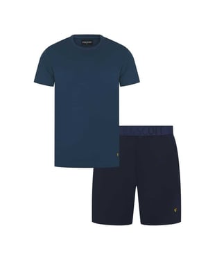 Lyle & Scott Härrset med kortärmad loungeklädsel med rund hals från Idris (Mörk denim)