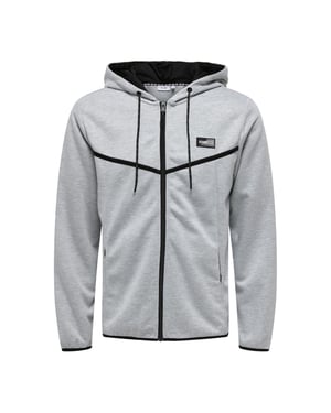 Only Heren-sweatjack met capuchon en contrasterende biezen, normale pasvorm (Lichtgrijs Melange)