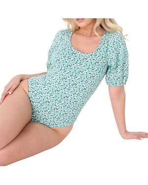 Brave Soul Body med små blommönster och puffärmar för damer (Grön)