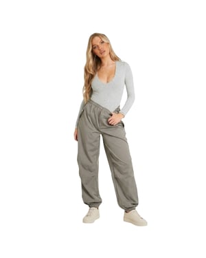 Missy Empire Låg urringad långärmad bodysuit för damer (Grått)
