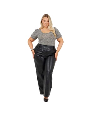 Brave Soul Bodysuit för kvinnor med leopardmönster och puffärmar i storlekarna plus size (Svart/vit)