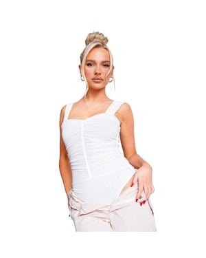 Missy Empire Ruffad ärmlös bodysuit i mesh för dam och dam (Vit)