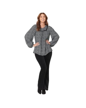 Be You Dames/Dames Bloemen Viscose Ballonmouwen Blouse met Jukhals (Zwart/Crème)