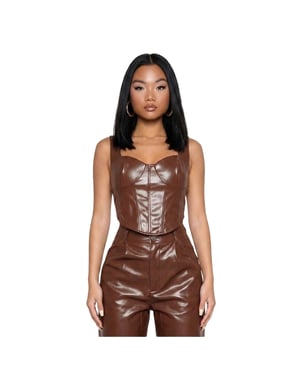 Missy Empire Dames/Dames PU Korset Top (Bruin)