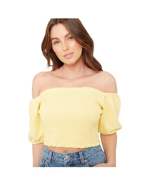 Be You Dames/Dames Off Shoulder Regular Puff Sleeve Crop Top (Citroen)