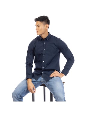 Peter Werth Heren Regular Shirt Met Lange Mouwen (Marine)