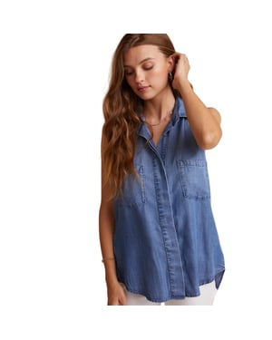 Bella Dahl Mouwloos denimshirt met split aan de achterkant voor dames (Blauw)