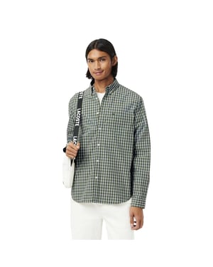 Lacoste Heren geruit Popeline Regular Overhemd (Khaki)