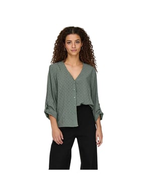 Only Dames-shirt met lange mouwen, V-hals en stippenpatroon (Grijs)