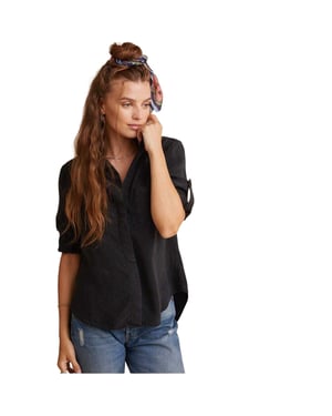 Bella Dahl Dames-shirt met split aan de achterkant, relaxte pasvorm en 3/4-mouwen (Vintage Zwart)