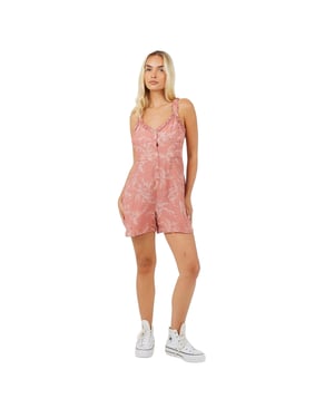 Brave Soul Mouwloze playsuit met V-hals en bladerenprint voor dames (Roze)
