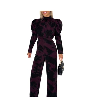 AX Paris Dames/Dames Abstract Polyester wijde pijpen jumpsuit met pofmouwen (Wijn)