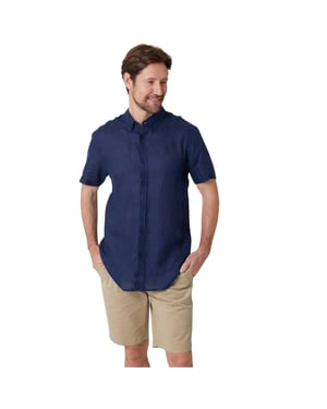 Saltwell Heren Linnenmix Regular Shirt (Marineblauw)