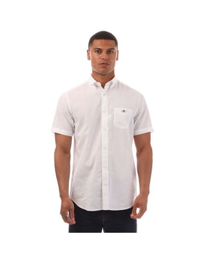 Gant Heren Katoen Linnen Korte Mouwen Shirt (Wit)