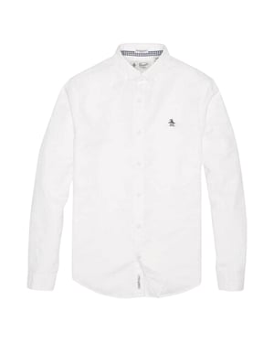 Original Penguin Heren-shirt met lange mouwen 'Sticker Pete' van EcoVero (Helder wit)