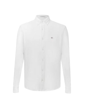 Gant Heren Pique Regular Lange Mouwen Shirt (Wit)