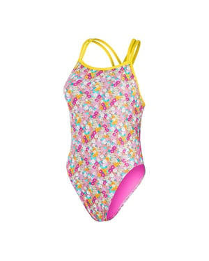 Speedo Flickor Blommönstrad Baddräkt (Gul/Rosa)