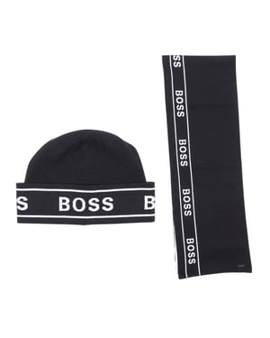 Boss Set med keps och halsduk med upprepat logo-mönster för män (Svart)
