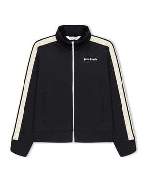 Boys Palm Angels Mock Neck Athletic Sweatshirt in Black Wht 1003