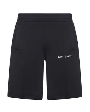 Men's Palm Angels Classic Logo Track Fleece Jogger Shorts in Black Off White