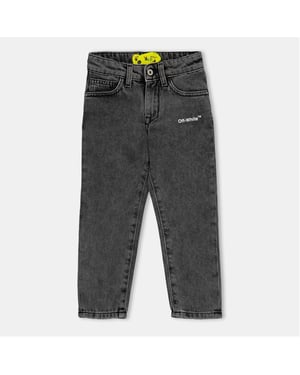 Boys Off White Five Pocket Design Regular Fit Jean in Dark Grey/White