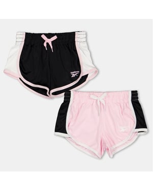 Girls Reebok 2 Pack Bermuda Shorts with Curved Hem in Pink Lady
