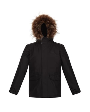 Boys Regatta Tynley Solid Patterned Hooded Parka Jacket in Dark Khaki